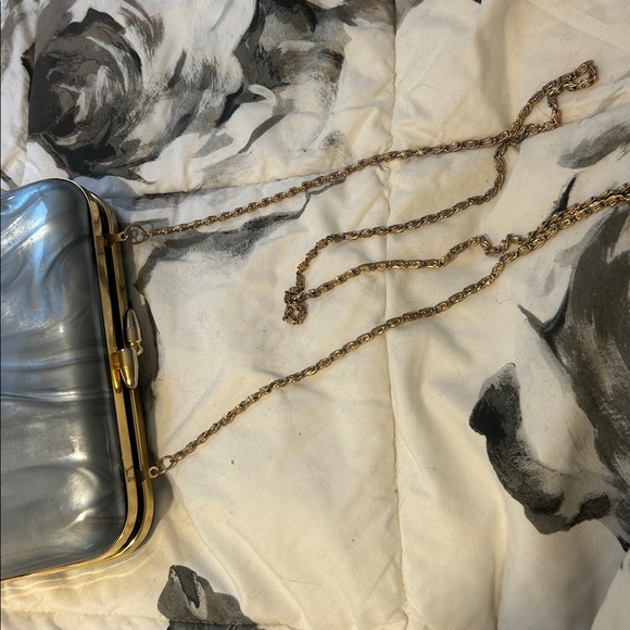Non Signe Vintage Grey Iridescent Acrylic Kiss-Lock Clutch/ Shoulder Bag